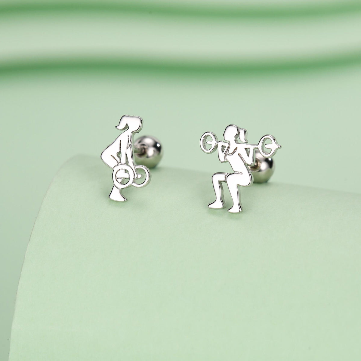 Sterling Silver Powerlifting Mismatched 18G Screw Back Stud Earrings