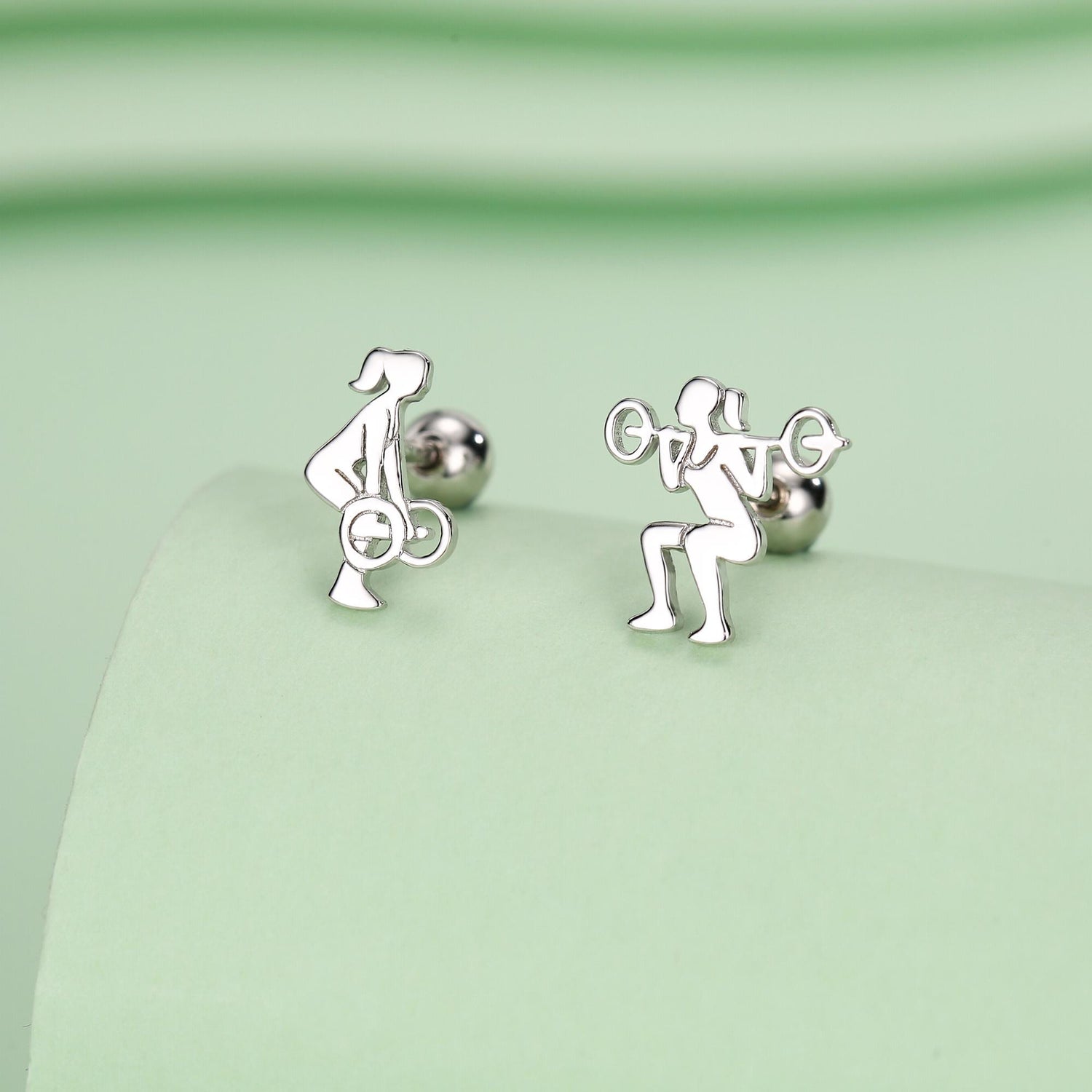 Sterling Silver Powerlifting Mismatched 18G Screw Back Stud Earrings