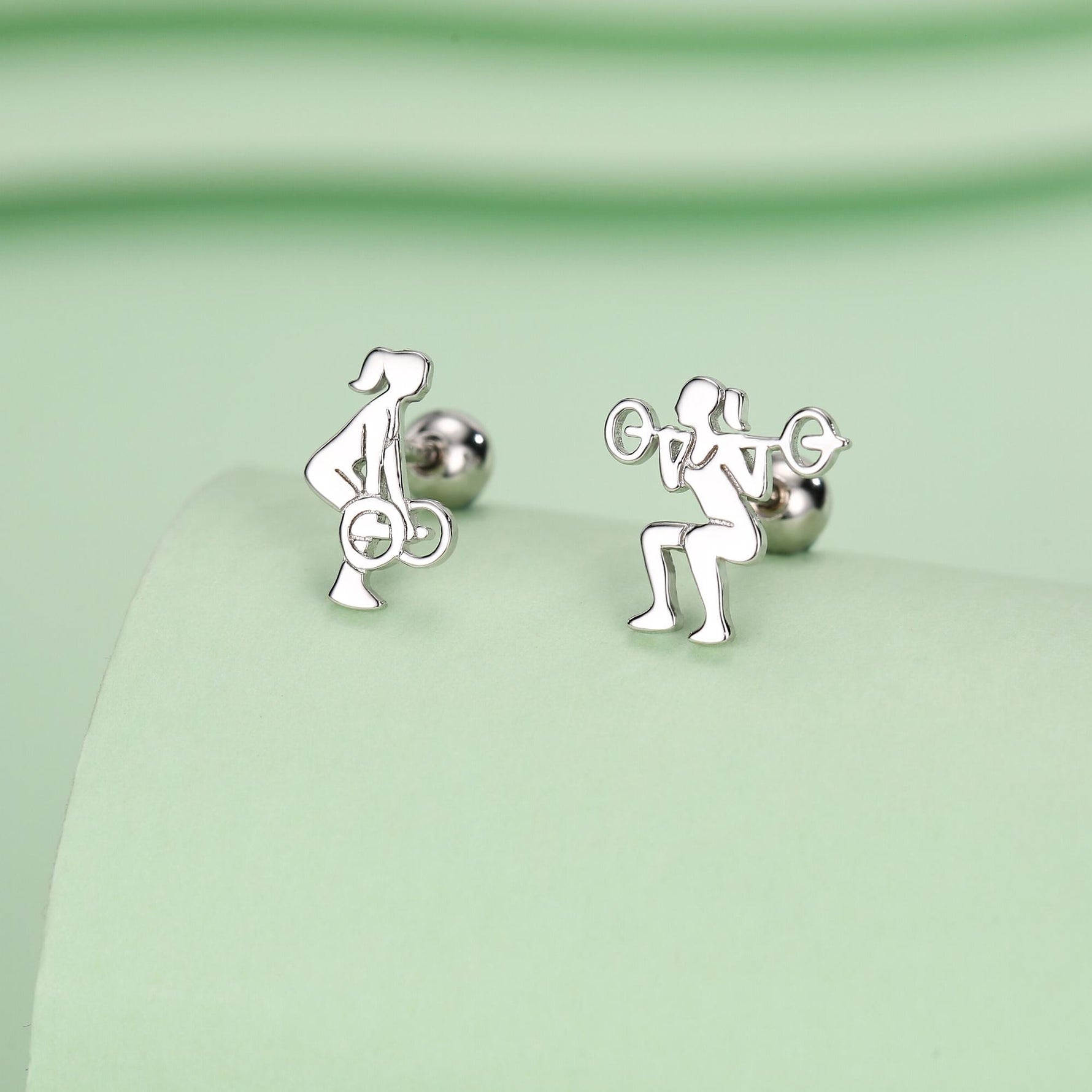 Sterling Silver Powerlifting Mismatched 18G Screw Back Stud Earrings