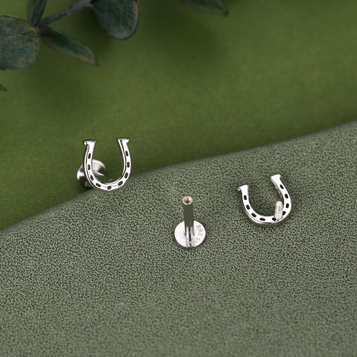 Sterling Silver Horseshoe 16G Flat Back Labret Earrings