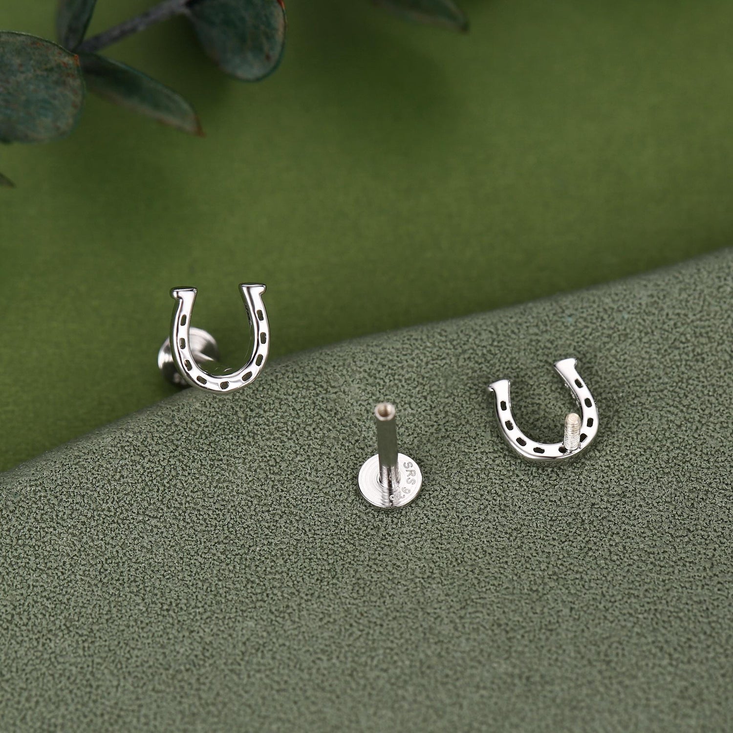 Sterling Silver Horseshoe 16G Flat Back Labret Earrings