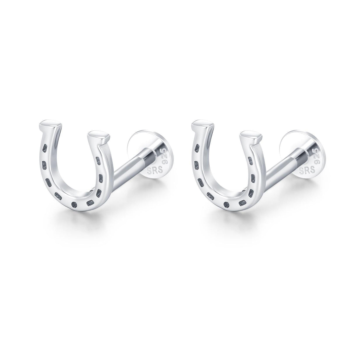 Sterling Silver Horseshoe 16G Flat Back Labret Earrings