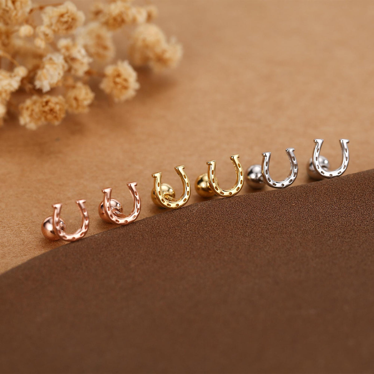 Sterling Silver Horseshoe 18G Screw Back Stud Earrings