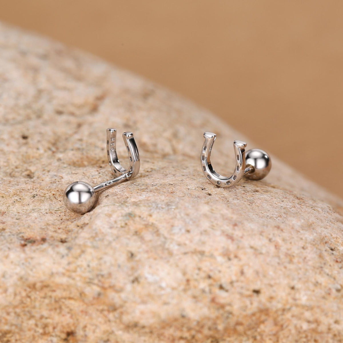 Sterling Silver Horseshoe 18G Screw Back Stud Earrings