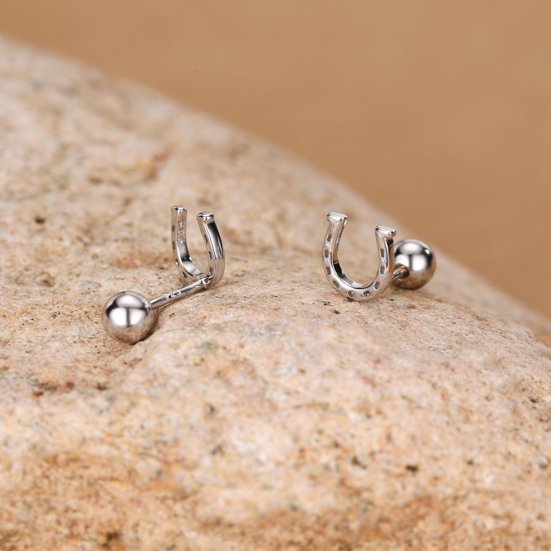 Sterling Silver Horseshoe 18G Screw Back Stud Earrings