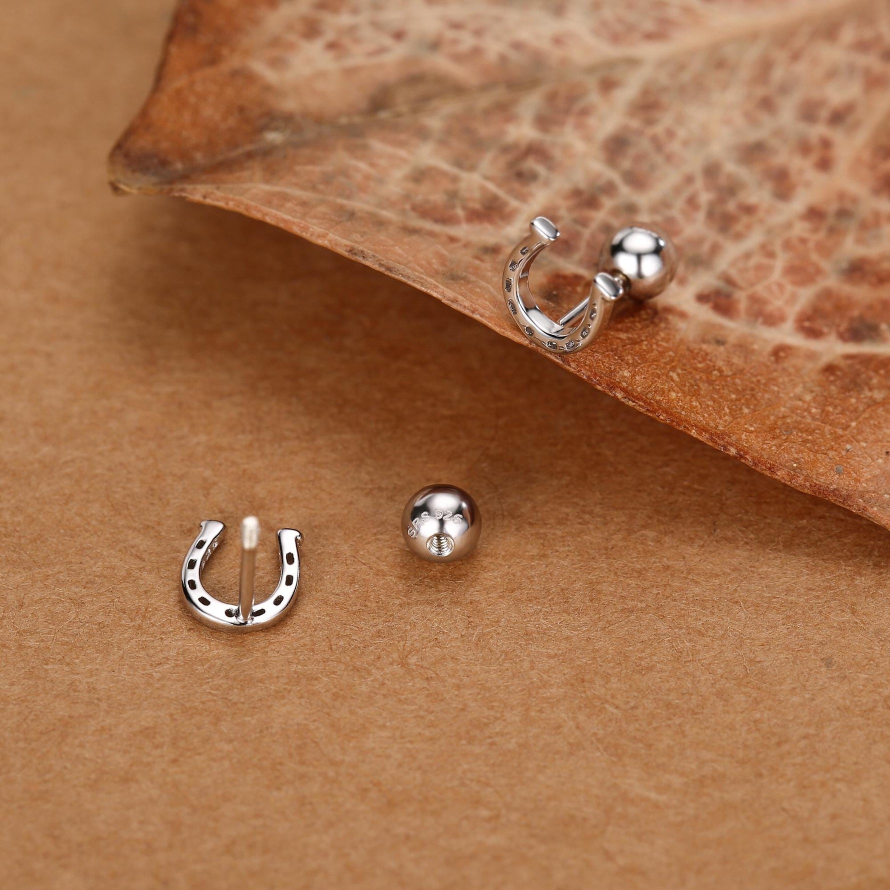 Sterling Silver Horseshoe 18G Screw Back Stud Earrings