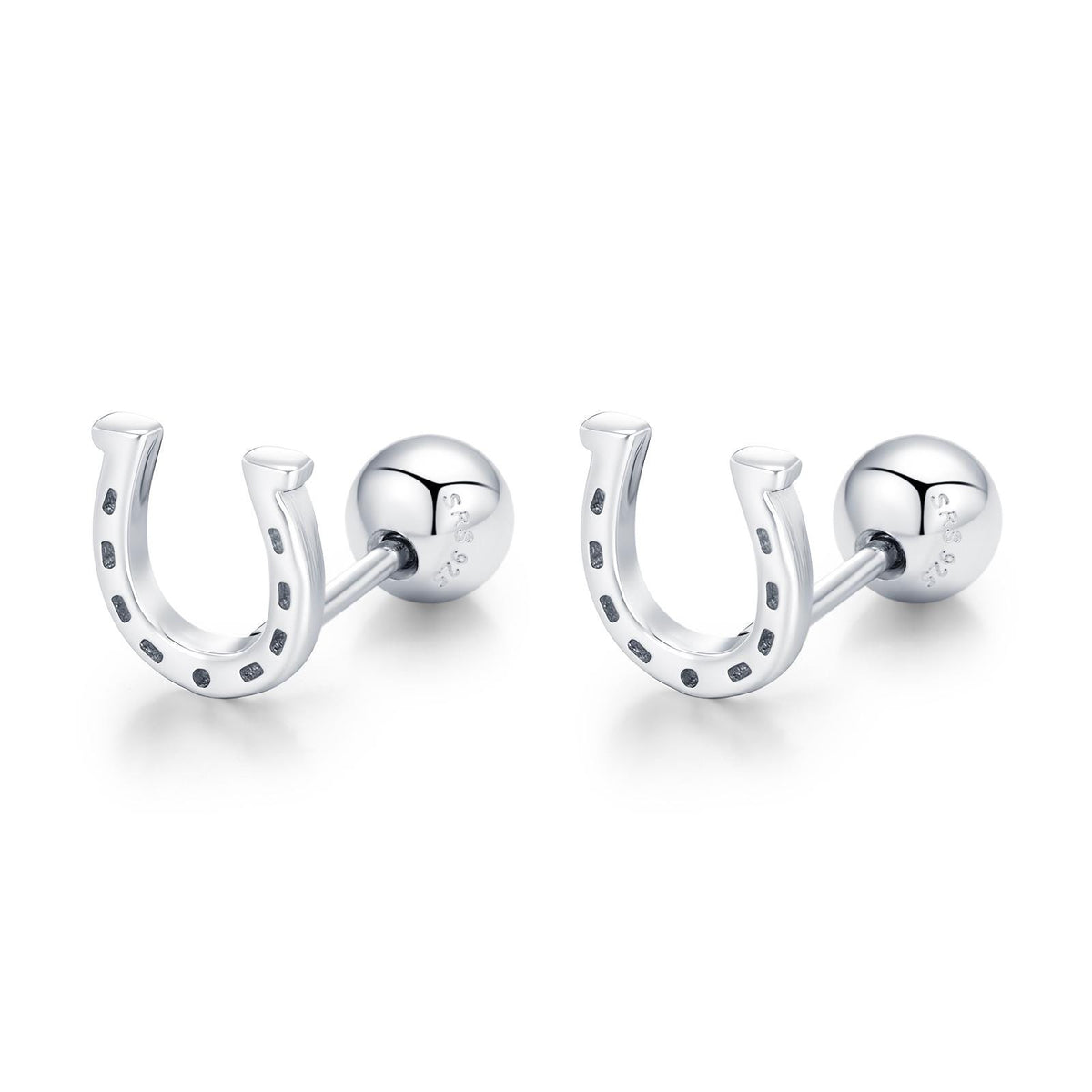 Sterling Silver Horseshoe 18G Screw Back Stud Earrings