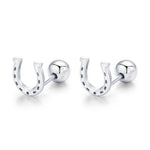 Sterling Silver Horseshoe 18G Screw Back Stud Earrings