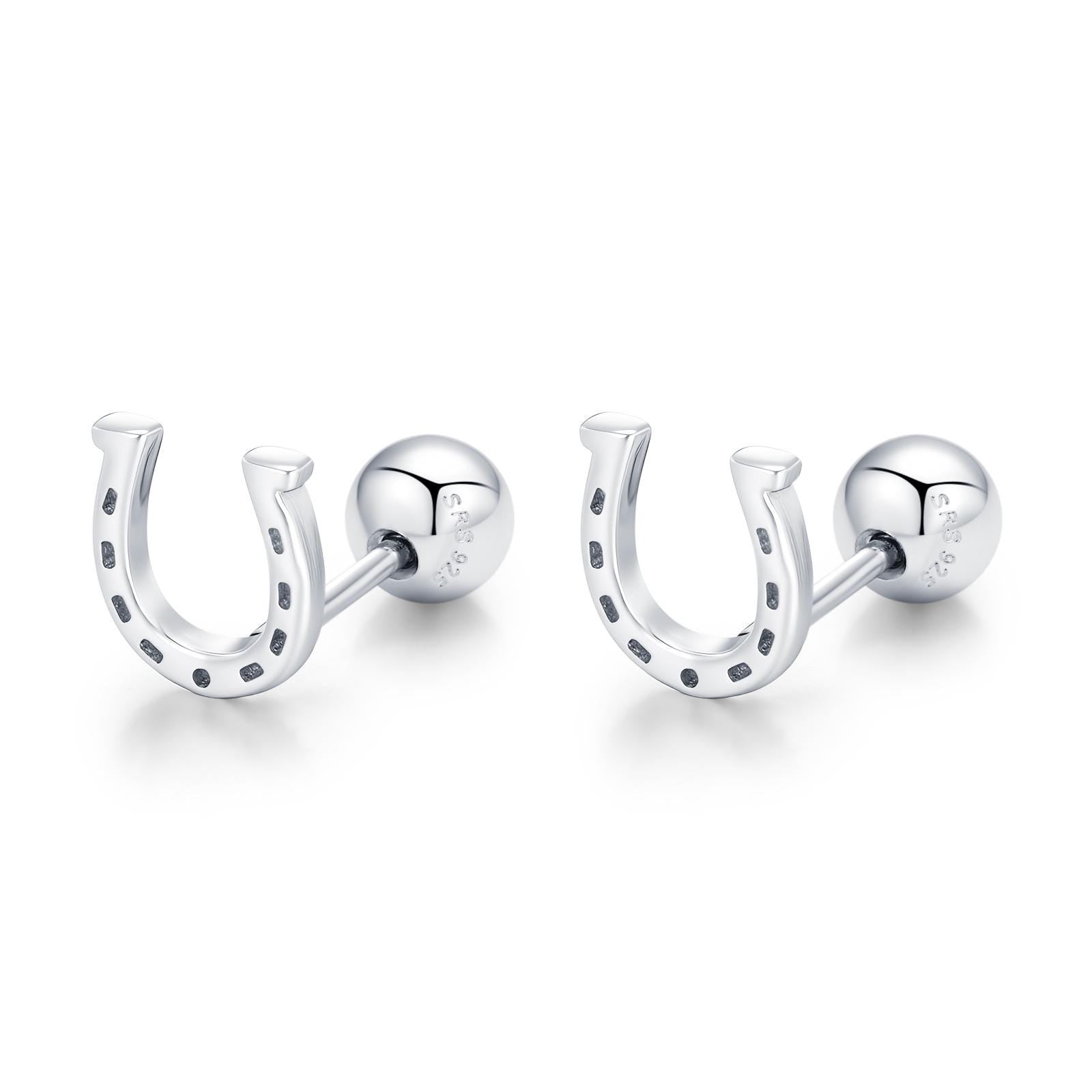 Sterling Silver Horseshoe 18G Screw Back Stud Earrings