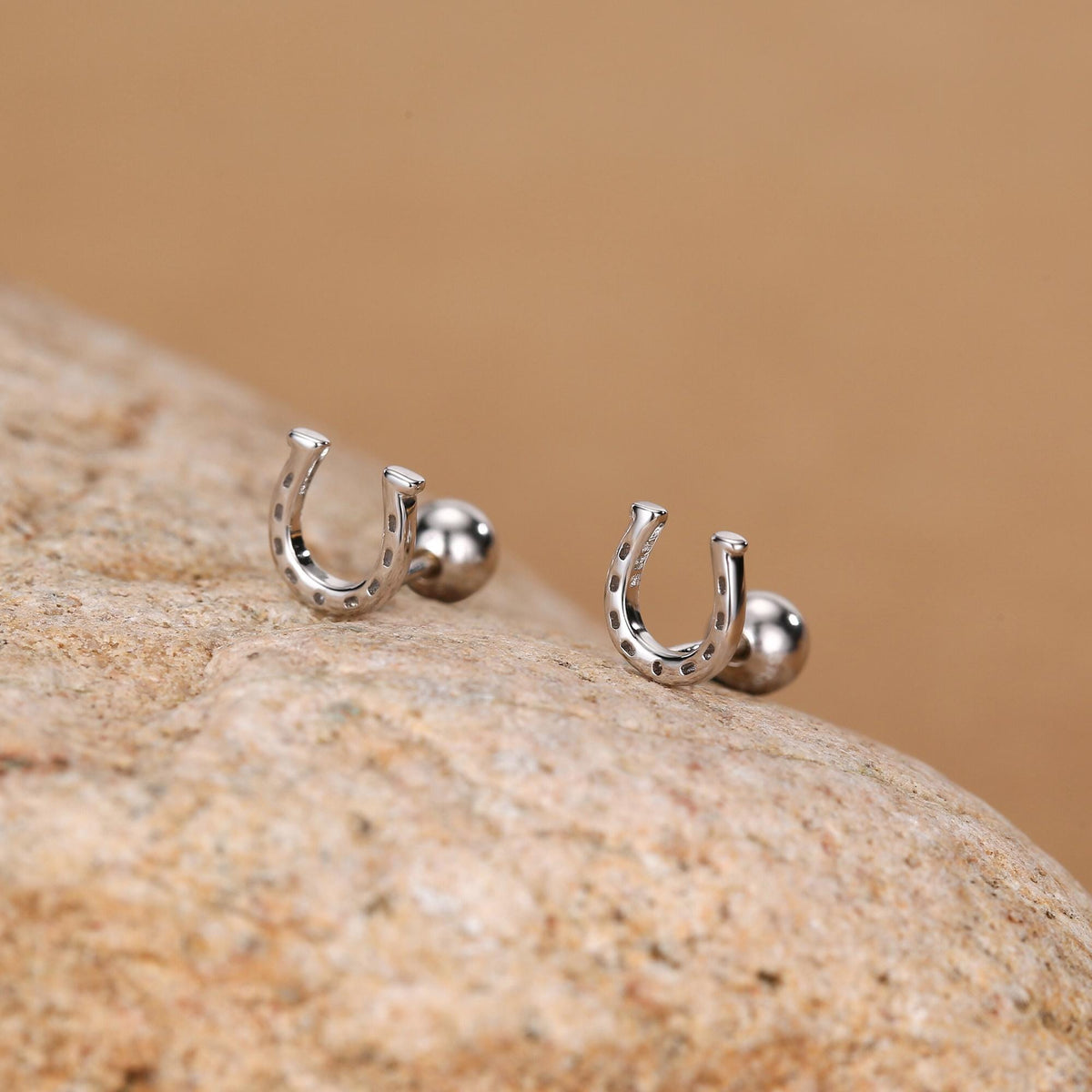 Sterling Silver Horseshoe 18G Screw Back Stud Earrings