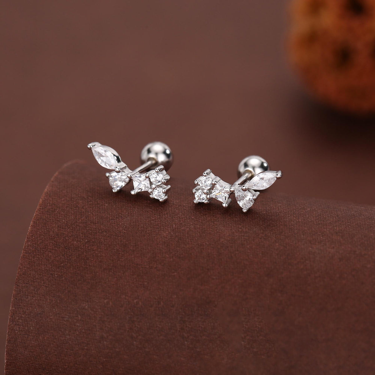 Sterling Silver CZ Cluster 18G Screw Back Stud Earrings