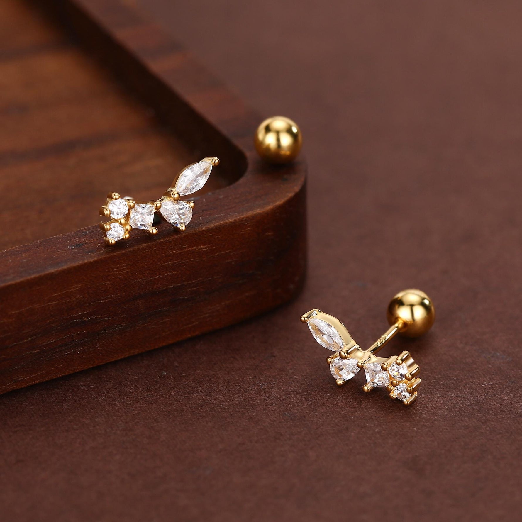 Sterling Silver CZ Cluster 18G Screw Back Stud Earrings