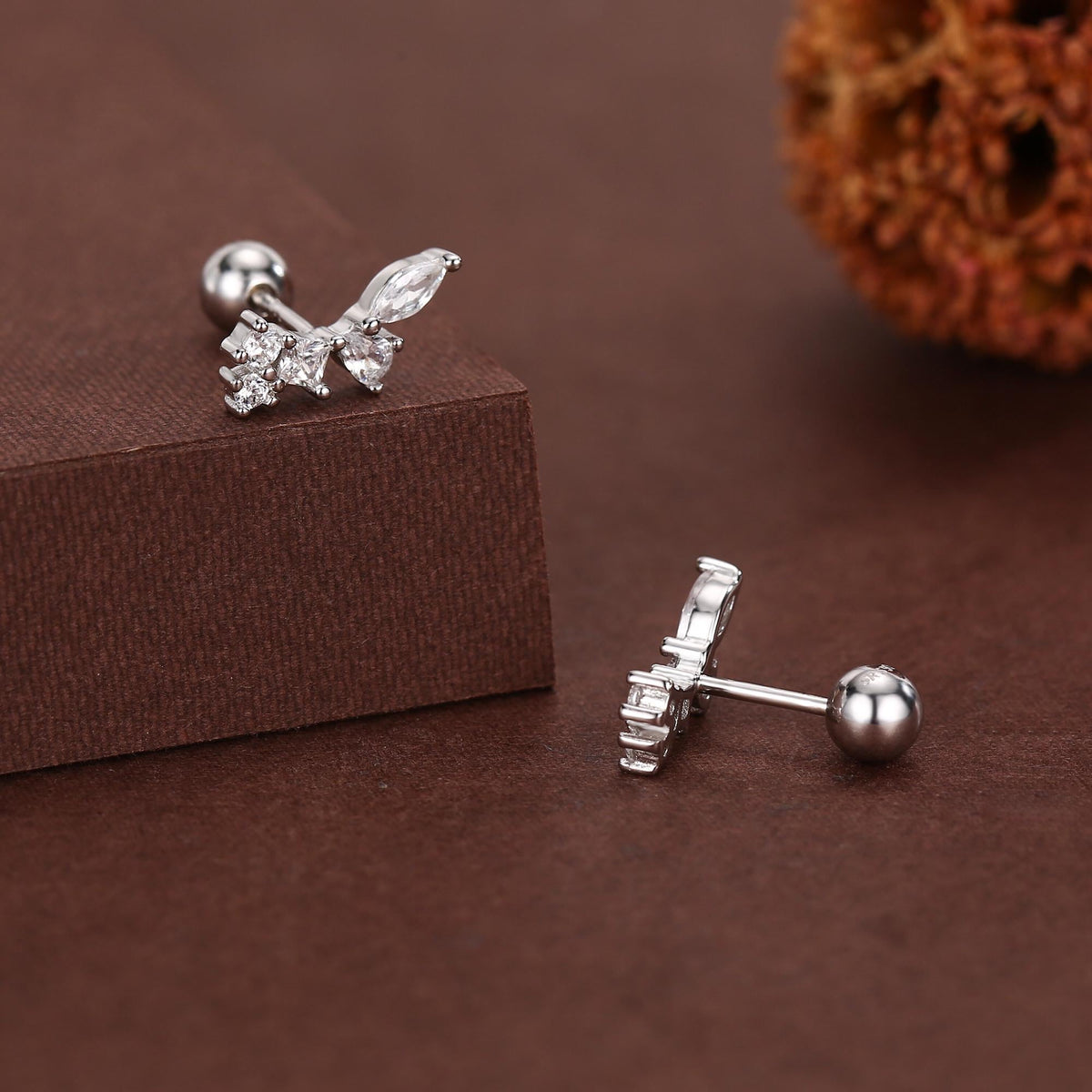 Sterling Silver CZ Cluster 18G Screw Back Stud Earrings