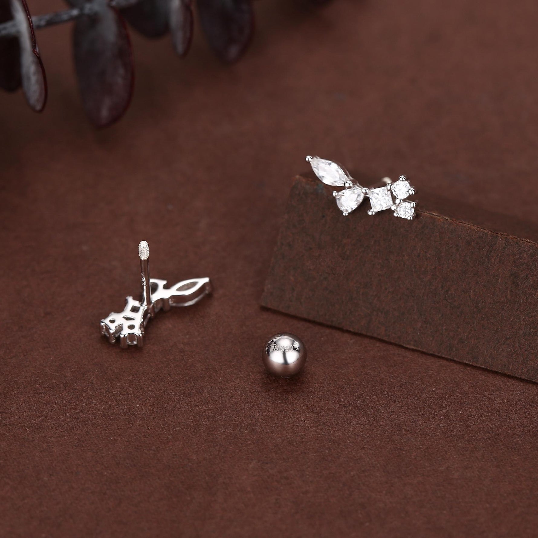 Sterling Silver CZ Cluster 18G Screw Back Stud Earrings