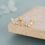 Sterling Silver CZ Cluster 16G Flat Back Labret Earrings
