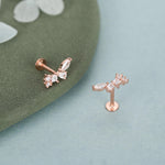 Sterling Silver CZ Cluster 16G Flat Back Labret Earrings