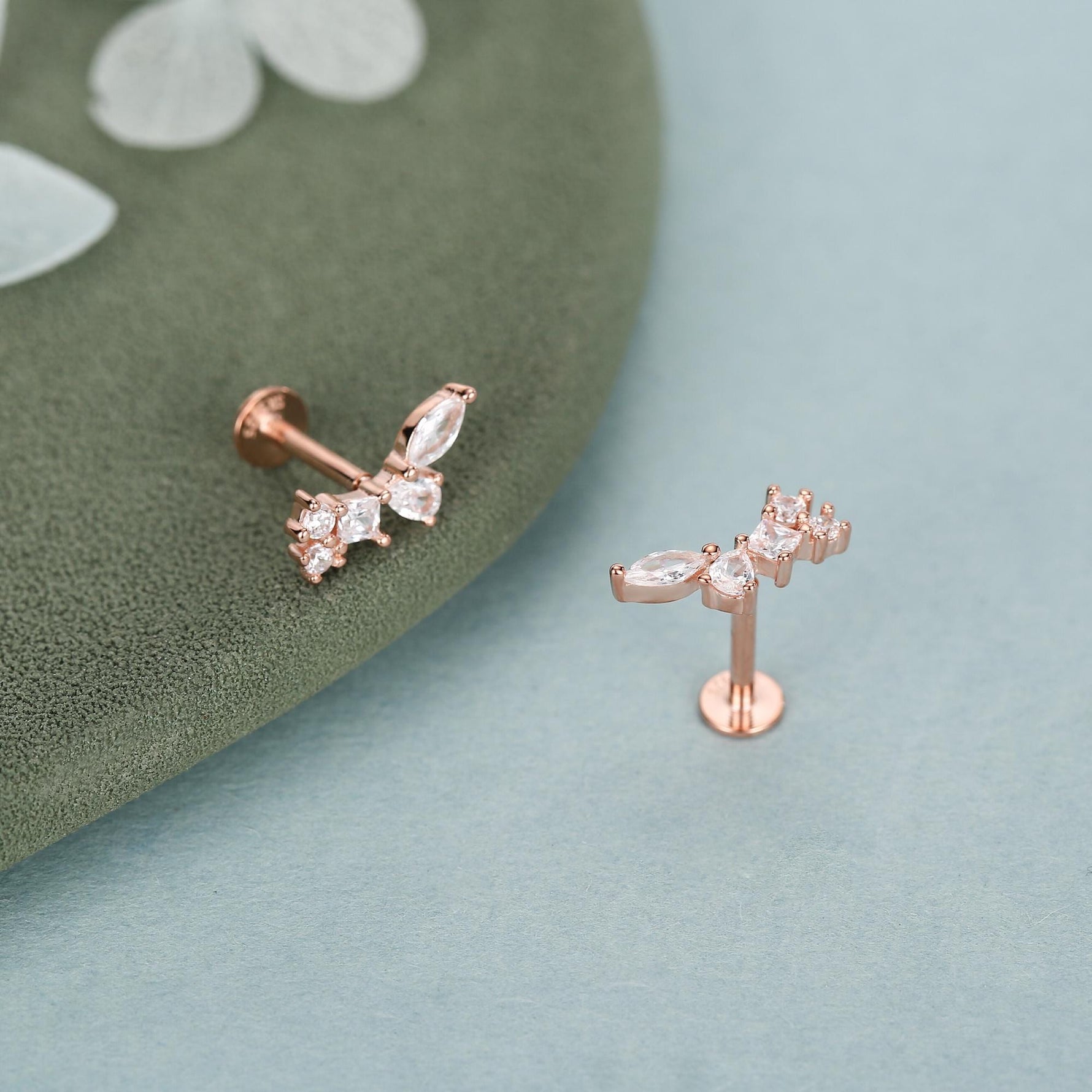 Sterling Silver CZ Cluster 16G Flat Back Labret Earrings