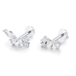 Sterling Silver CZ Cluster 16G Flat Back Labret Earrings