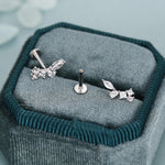 Sterling Silver CZ Cluster 16G Flat Back Labret Earrings