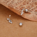 Sterling Silver Treble Clef 18G Screw Back Stud Earrings