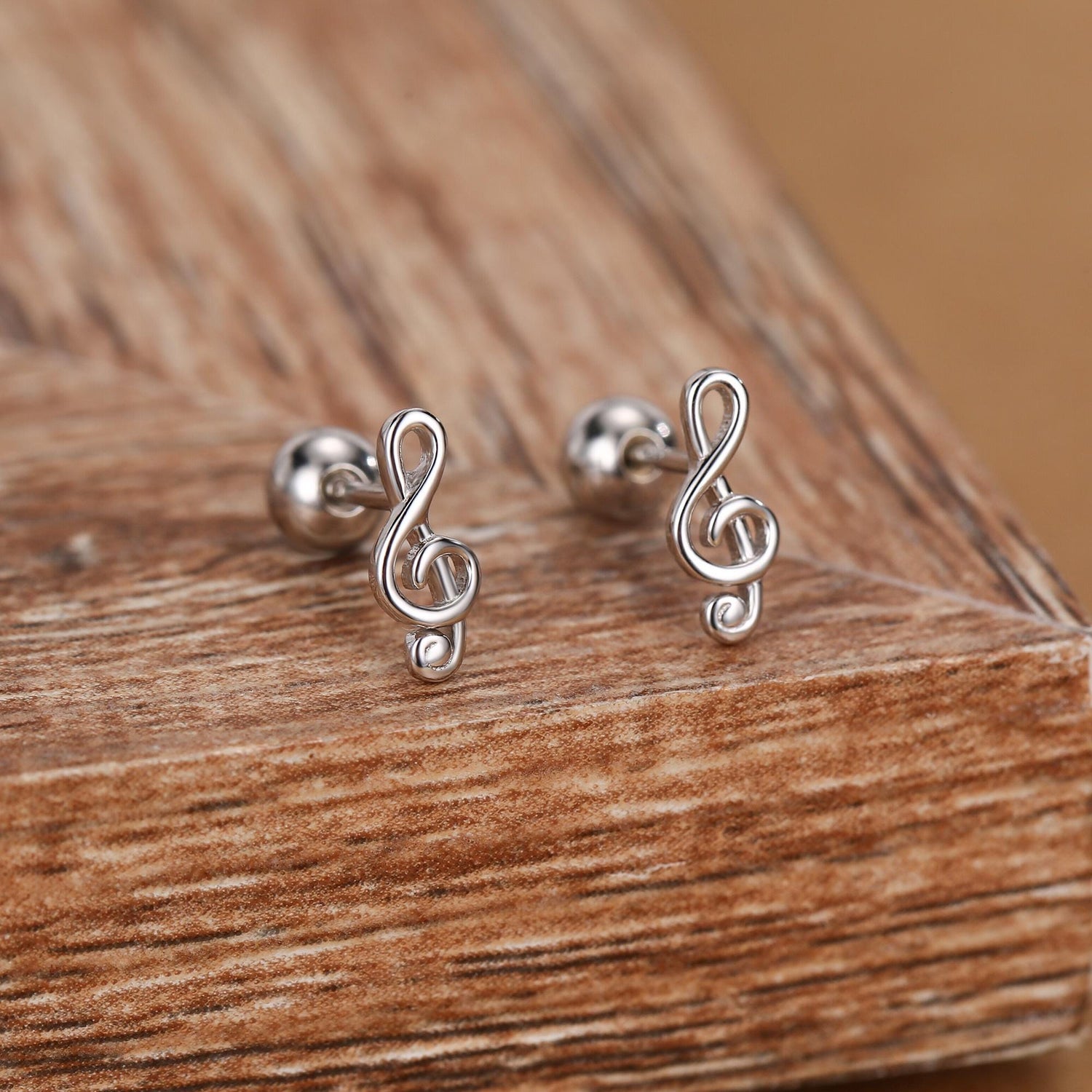 Sterling Silver Treble Clef 18G Screw Back Stud Earrings