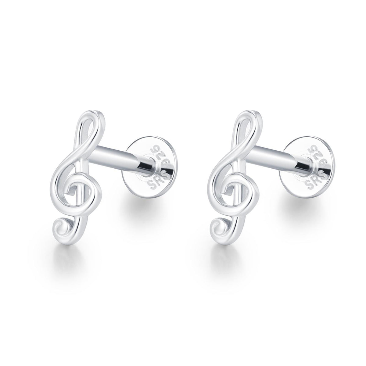 Sterling Silver Treble Clef 16G Flat Back Labret Earrings