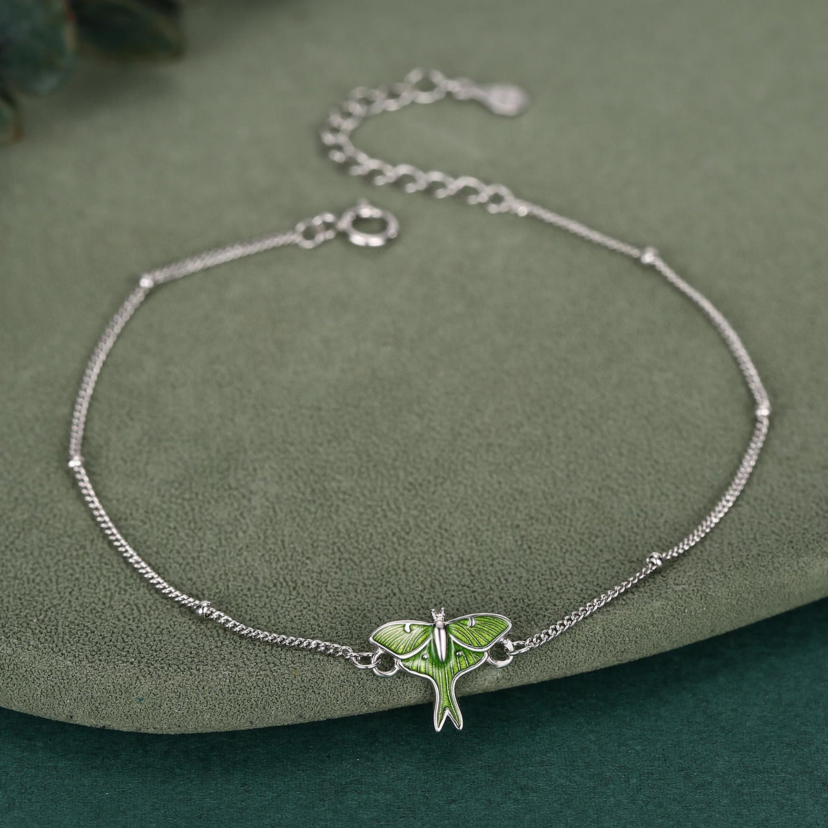 Sterling Silver Green Enamel Luna Moth Bracelet