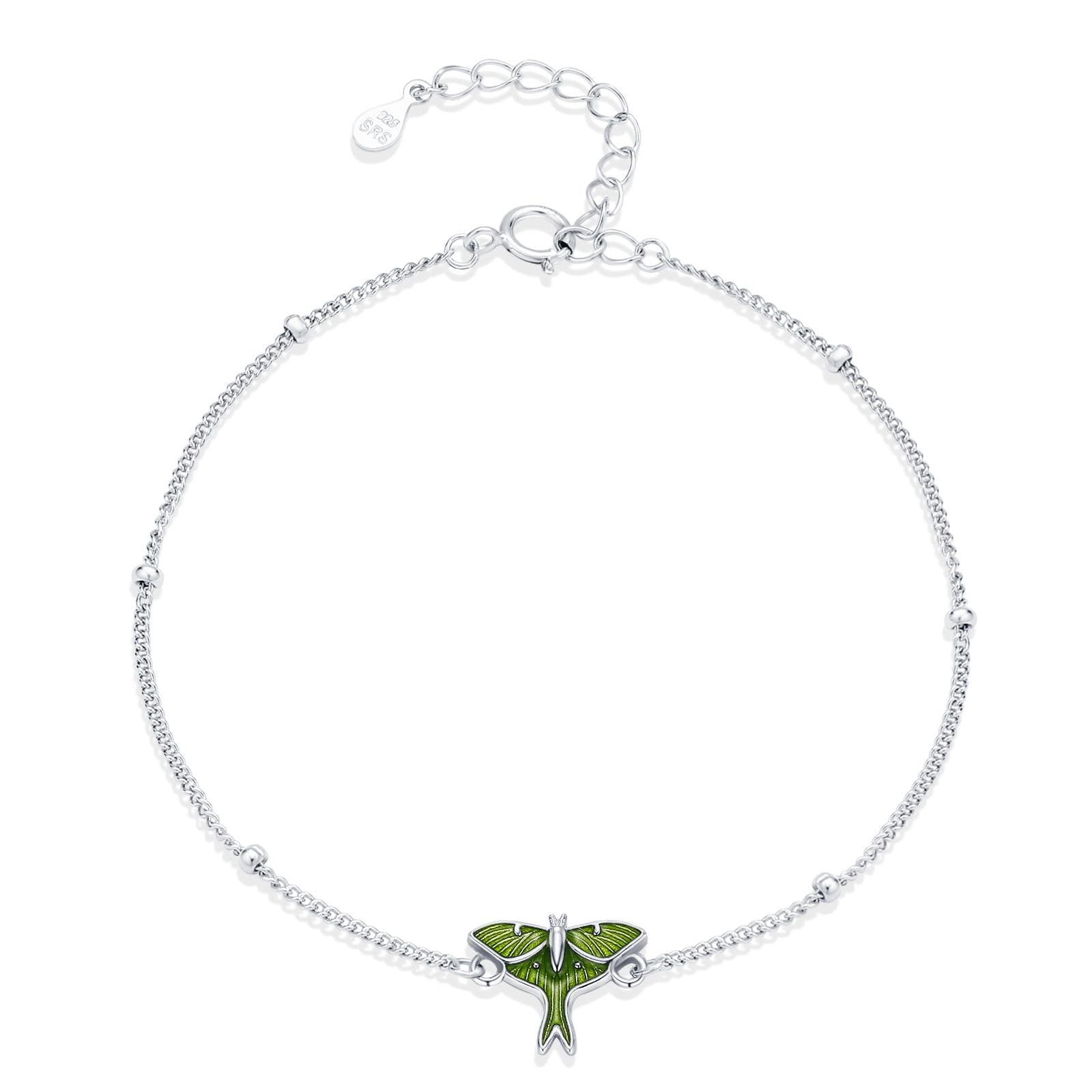 Sterling Silver Green Enamel Luna Moth Bracelet
