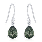 Sterling Silver Moss Agate Pear Drop Dangle Earrings