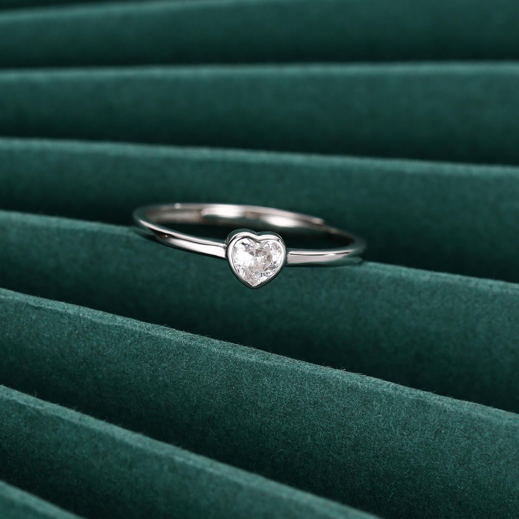 Sterling Silver Very Tiny CZ Heart Ring, Adjustable Size, Small Heart Ring, Tiny Heart Ring, Tiny CZ Heart Ring