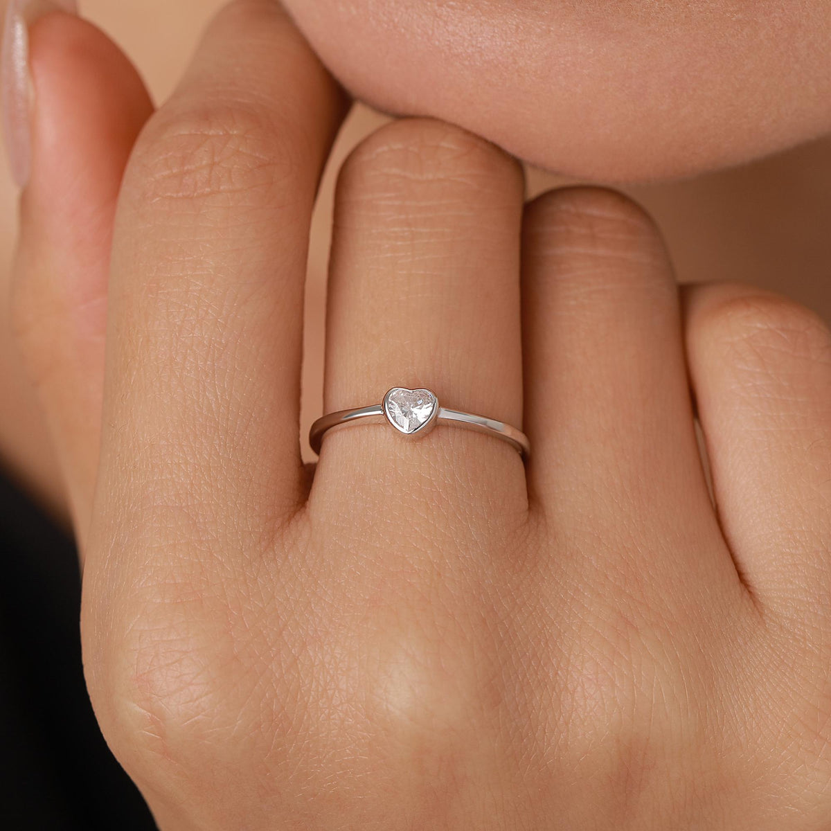 Sterling Silver Very Tiny CZ Heart Ring, Adjustable Size, Small Heart Ring, Tiny Heart Ring, Tiny CZ Heart Ring