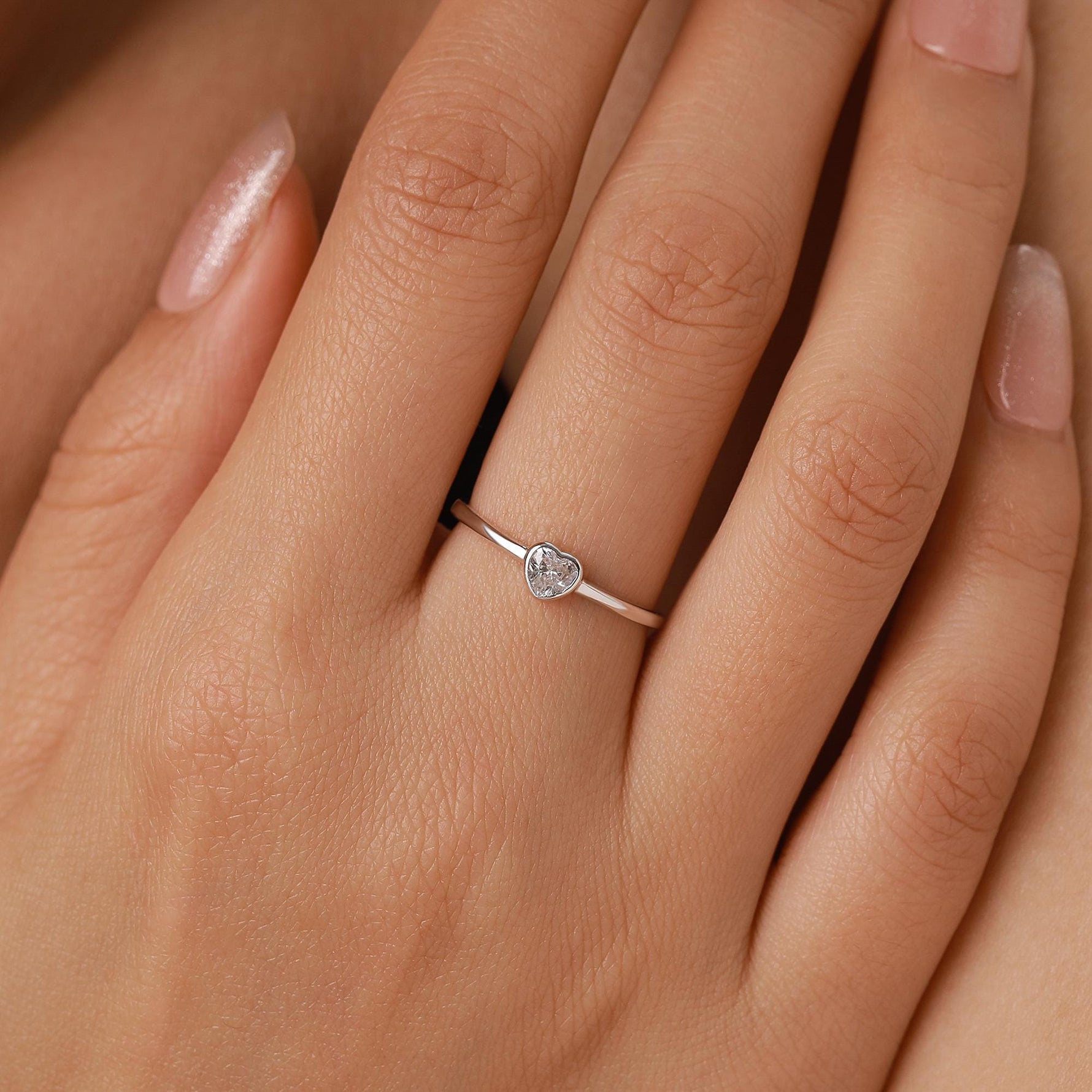 Sterling Silver Very Tiny CZ Heart Ring, Adjustable Size, Small Heart Ring, Tiny Heart Ring, Tiny CZ Heart Ring