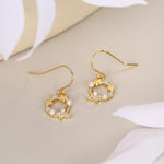 Sterling Silver Flower Wreath Drop Hook Earrings - Silver or Gold or Rose Gold, CZ Circle Flower and Butterfly Dangle Earrings