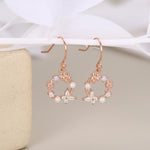 Sterling Silver Flower Wreath Drop Hook Earrings - Silver or Gold or Rose Gold, CZ Circle Flower and Butterfly Dangle Earrings
