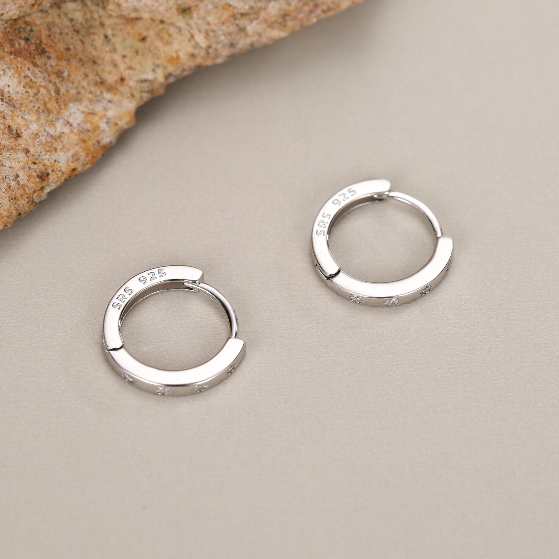 Tiny Starburst Huggie Hoops, 8mm CZ Embellished Star Hoop Earrings, Snug Hoop Earrings, CZ Hoop Earrings
