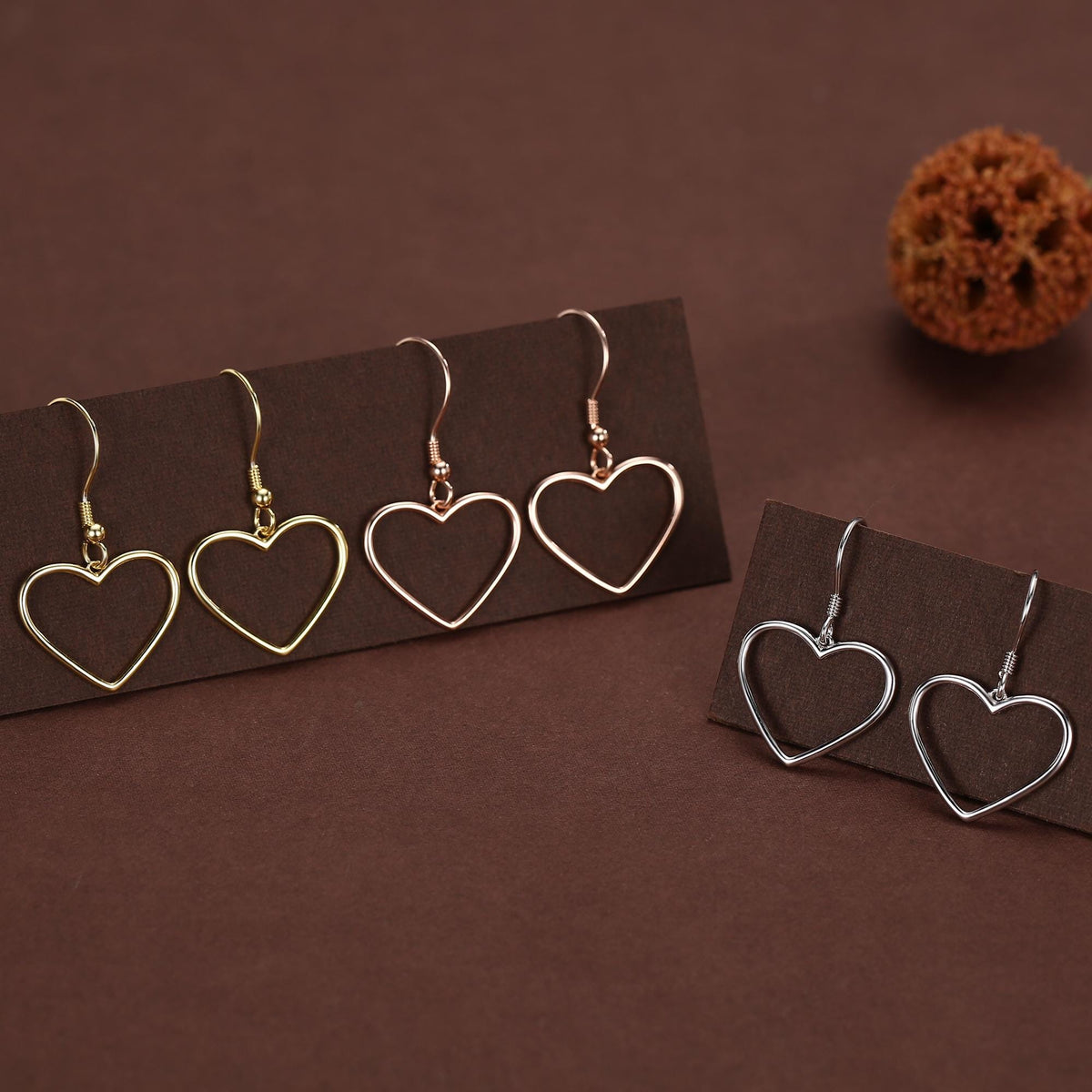 Heart Dangle Drop Hook Earrings in Sterling Silver