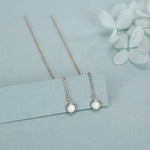 White Opal Dot Long Threader Earrings in Sterling Silver