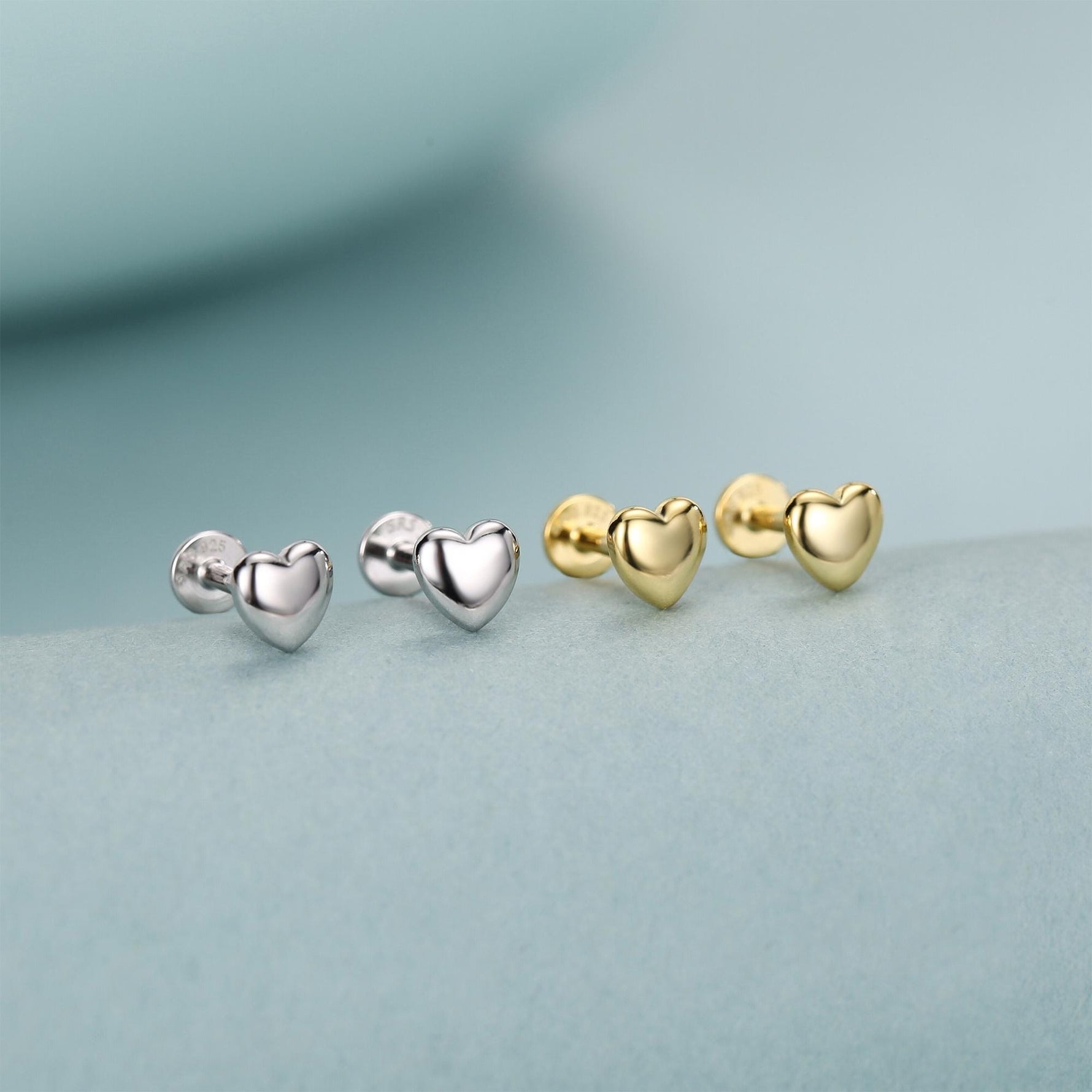 Sterling Silver 5mm Heart 16G Flat Back Stud Earrings