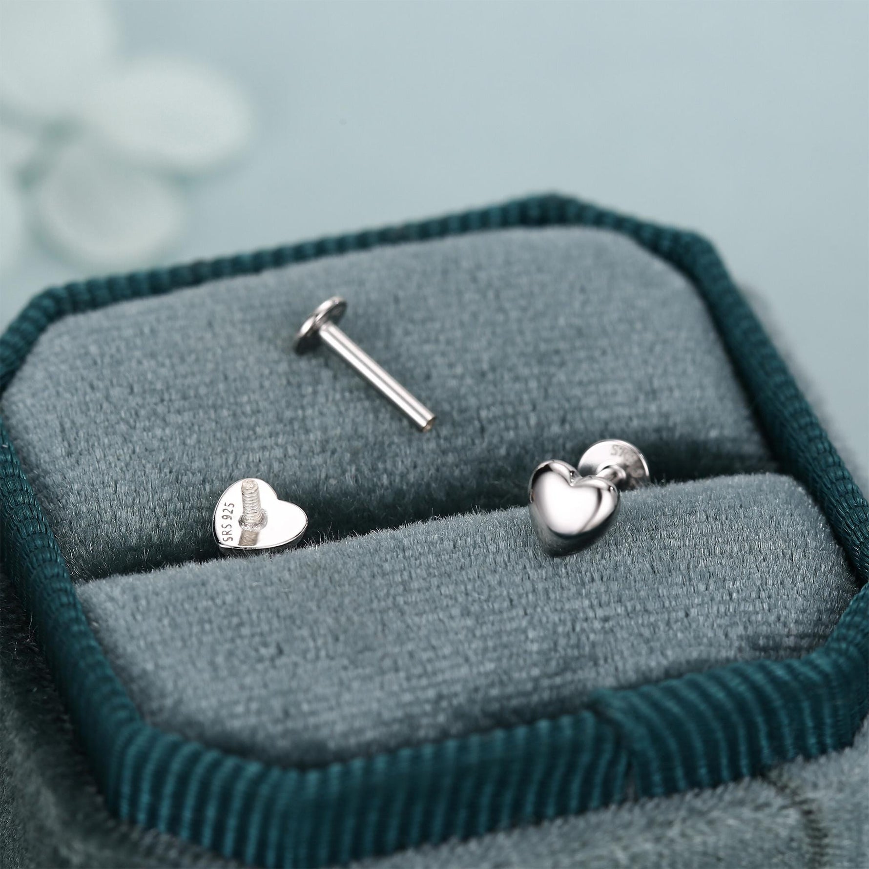 Sterling Silver 5mm Heart 16G Flat Back Stud Earrings