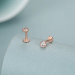 Clear CZ Bezel 16G Internally Threaded Flat Back Earrings in Sterling Silver