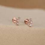 Tiny CZ Trio 16G Internally Threaded Flat Back Earrings in Sterling Silver