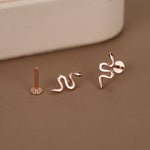 Snake Internal Flat Back /Screw Back / Stud Earrings in Sterling Silver - Gold or Silver Finish- Sold as a Pair - Snake Barbel Earrings