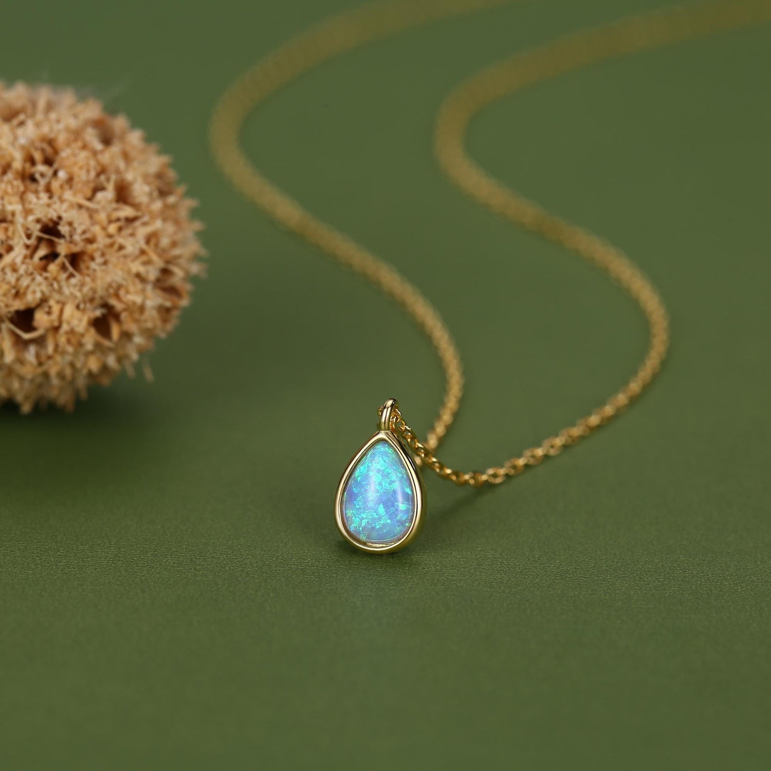 Blue Opal Droplet Pendant Necklace in Sterling Silver, Lab Opal Necklace, Pear Shape Opal Necklace, Fire Opal Necklace