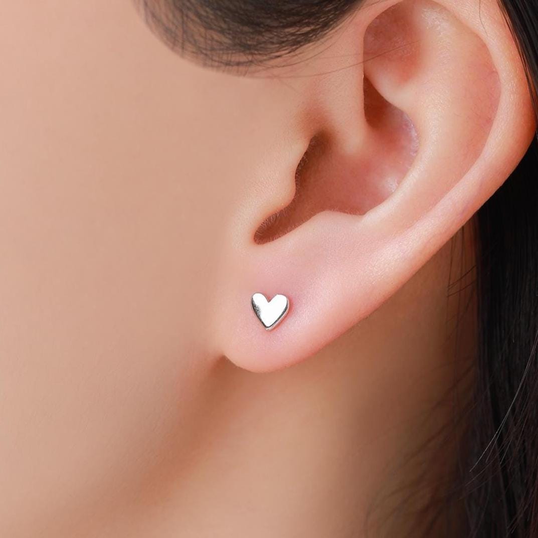 Tiny Heart Stud Earrings in Sterling Silver, Silver, Gold or Rose Gold, Dainty Little Heart Stud, Tiny Heart Stud