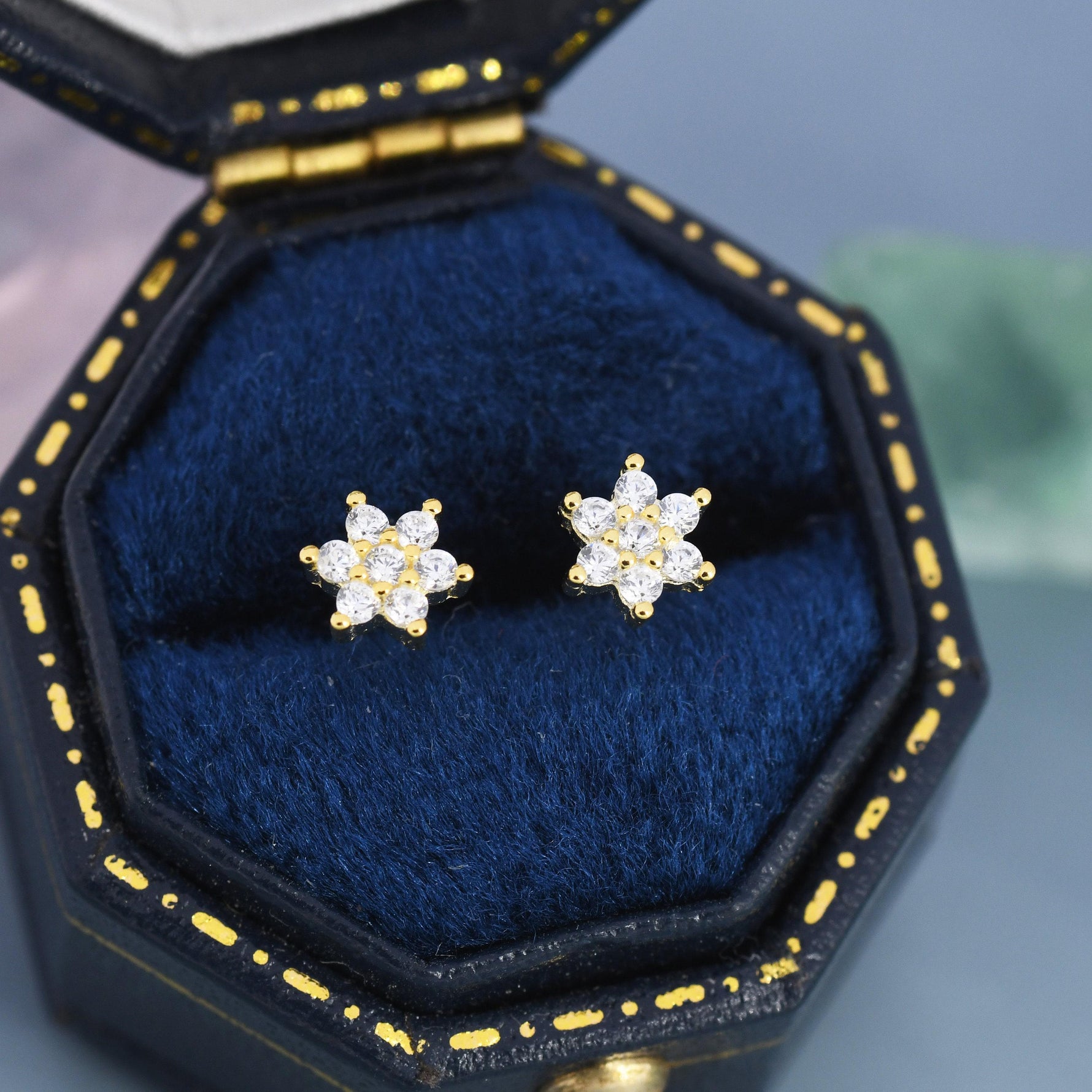 Dainty Flower CZ 16G Internally Threaded Flat Back Earrings in Sterling Silver