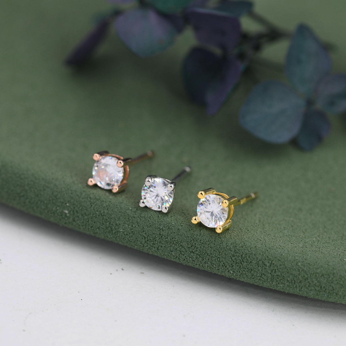 Four Prong 3mm CZ 16G Internally Threaded Flat Back Earrings in Sterling Silver