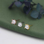 Four Prong 3mm CZ 16G Internally Threaded Flat Back Earrings in Sterling Silver