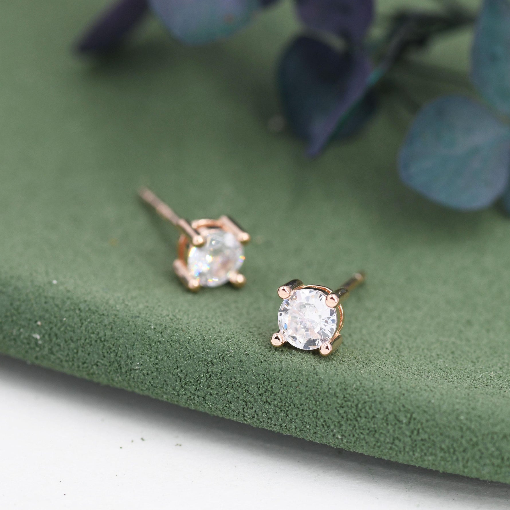 Four Prong 3mm CZ 16G Internally Threaded Flat Back Earrings in Sterling Silver