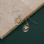 Sterling Silver Enamel Daffodil Oval Drop Earrings