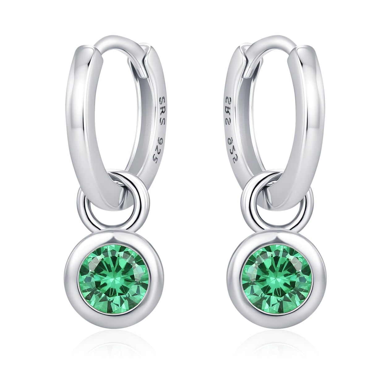 May Birthstone Emerald Green Crystal Drop Hoop Earrings in Sterling Silver, Detachable Dangle Earrings, Silver, Gold, Rose Gold